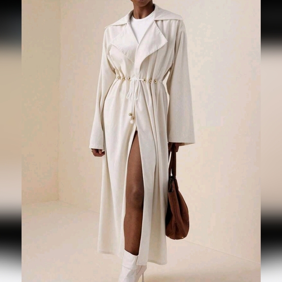 Beaded Drawstring Apricot Mid-Length Trench Coat - Picture 1 of 4